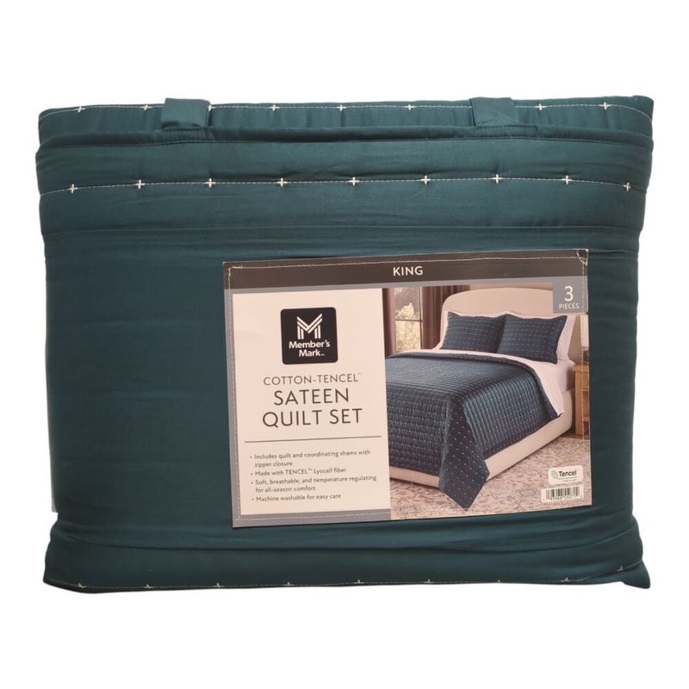 Member’s Mark 3-Piece Cotton-Tencel Sateen Quilt Set, King - Teal